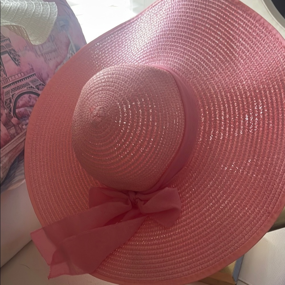Women's Pink Wide Brim Sun Hat with Bow